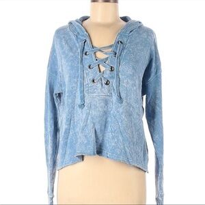 American Eagle Outfitters Light Blue Lace-Up Hoodie